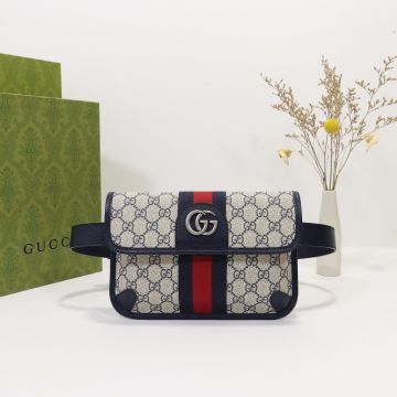 Discounted Beige Supreme Canvas Red-Blue Web Flap Magnetic Buckle Ophidia Waist Bag —Fake Gucci GG Logo Men'S Bag