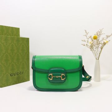 Imitated Gucci Horsebit 1955 Collection Light Green Leather Dark Trim Gold Hardware Adjustable Straps Women's Statement Shoulder Bag