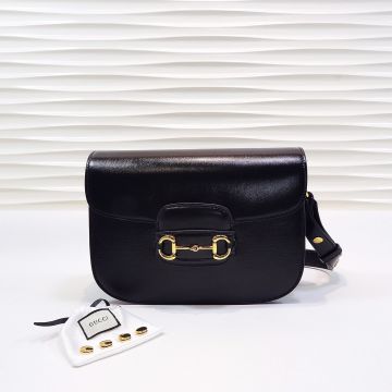 ‎Faux Gucci Horsebit 1955 Black Textured Leather Metal Detail Hoop Adjustable Straps Ladies Classic Shoulder Bag 602204 1DB0G 1000