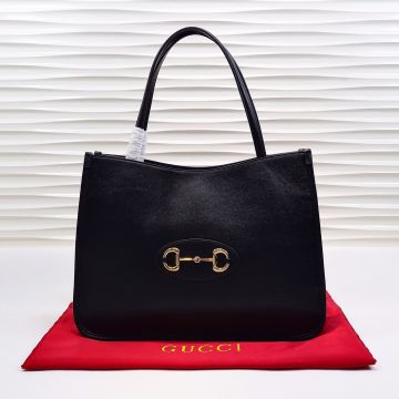 Online Black Leather Magnetic Snap Double Handles Horsebit 1955 Medium Tote Bag—Replica Gucci Women'S Classic Shoulder Bag