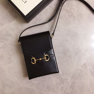 Replica Gucci Horsebit 1955 Collection Black Leather Flap Magnetic Buckle Design Front Gold Hoop Accessories Women'S Mini Bag