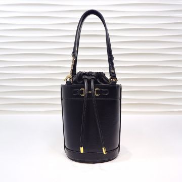 Cheapest Black Leather Front Metal Detail Drawstring Horsebit 1955 Collection Bag—Imitated Gucci Cute Bucket Bag For Ladies