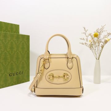 Replica Gucci Horsebit 1955 Collection Beige Leather Look Long Zip Opening Gold Hardware Ladies Petite Mini Tote Bag