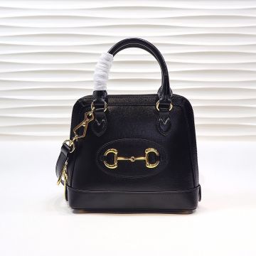 Classic Black Leather Zip Closure Dome Handle Adjustable Strap Horsebit 1955 Handbag—Imitated Gucci Ladies Mini Tote Bag‎ 