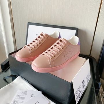 Spring Popular Gucci Ace Purple Leather Heels Perforated Interlocking GG Pattern Female Pink Leather Sneakers Sale