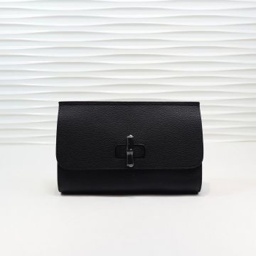 Best Site Black Leather Enamel Bamboo Spin Closure Flap Design Bamboo Daily— Gucci Elegant Ladies Clutch Bag