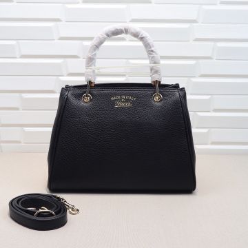 High End Black Grained Cowhide Magnetic Closure Double Handles Adjustable Leather Strap Bamboo 1947—Clone Gucci Small Handbags For women