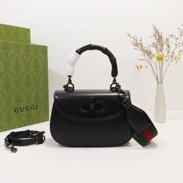 Low Price Black Leather Hardware Red-Green Web   Straps Bamboo 1947 Tote—Copy Gucci Flap Small Shoulder Bag For Female 675797 10ODP 1060