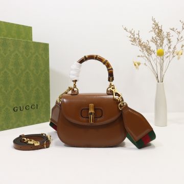 Hot Selling Original Leather Vintage Gold Tone Accessories Red-Green Web Strap Bamboo 1947 — Gucci Mini Tote Bag For Ladies