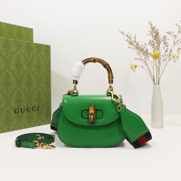 Top Quality Green Leather Detachable Webbing Shoulder Strap Top Handle Bamboo 1947— Gucci Women'S Bright Mini Tote Bag