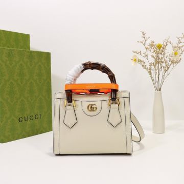 Top Sale White Leather Vintage Gold Double Handle Orange Belt Adjustable Leather Long Strap Diana Bag—Gucci Mini Tote Bag For Ladies