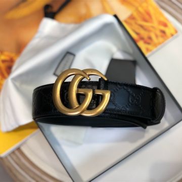 Top Sale Gucci Gucci 4cm Black Signature Leather Strap Class Marmont Brass GG Buckle Belt For Men & Women UK