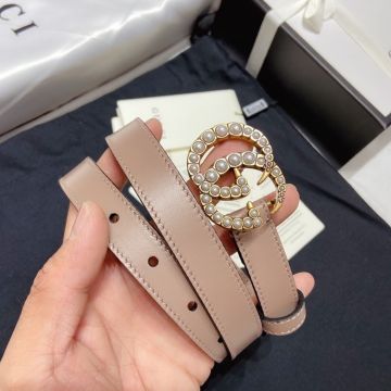 Prevernae Fashion Gucci Women 2CM Khaki Calfskin Leather Strap Double G Brass White Pearl Buckle Marmont Belt For Sale