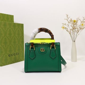 Green Leather Yellow Handle Buckle With GG Logo Magnetic Buckle Diana Collection—Imitated Gucci Women'S Mini Shoulder Bag