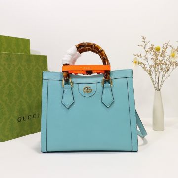 Hot Selling Blue Leather Orange Handle Belt Magnetic Buckle Design Diana Collection—Recreated Gucci Small Elegant Tote Bag