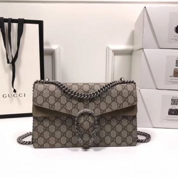 High Quality Small GG Canvas Khaki Suede Trim Dionysus— Gucci Women'S Zip Compartment Shoulder Bag 400249 KHNRN 8642