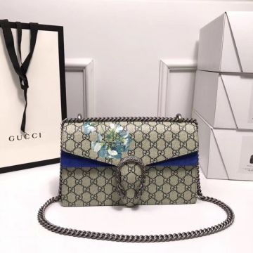 Hot Selling Beige GG Canvas With Geranium Flower Pattern And Blue Suede Trim Dionysus— Gucci Limited Small Shoulder Bag