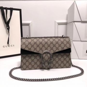 ‎ Gucci Dionysus Small GG Web Pattern Beige Canvas Black Suede Trim Ladies Classic Flap Design Shoulder Bag 400249 KHNRN 9769