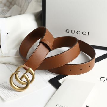 Fashion Design Gucci Marmont Brass Pin Buckle Female Brown/Blue Smooth Leather High End Belt 3cm For Sale