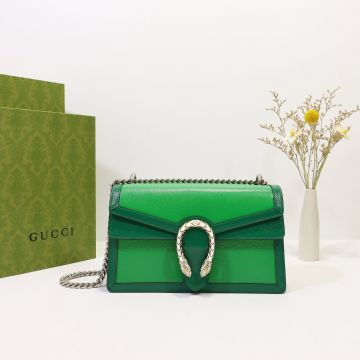  Gucci Dionysus Light Green Leather Dark Green Trim White Yellow Double Tiger Head Closure Detail Ladies Bright Color Small Shoulder Bag