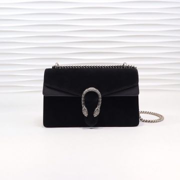  Gucci Dionysus Black Suede Leather Zipper Compartment Flap Distressed Silver Closure Ladies Gorgeous Small Shoulder Bag