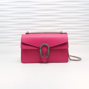 Copy Gucci Dionysus Rose Red Leather Crystal Decorated Aged Silver Accessory Flap Lock Detail Elegant Ladies Small Shoulder Bag
