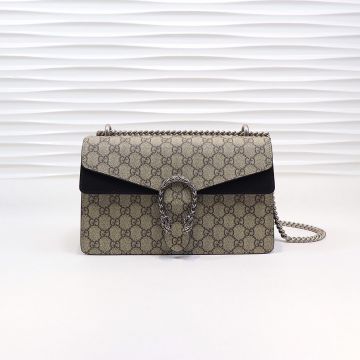 Best Discount Black Suede Trim GG Supreme Canvas Look Gucci Dionysus Bag— Gucci Sliding Chain Women's Small Tote Bag