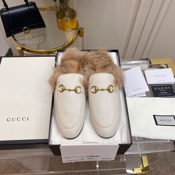 Best Price White Leather Fur Lined Princetown Horsebit Slippers -  Gucci Women's Spring Mules 