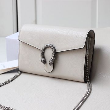 Good Review White Leather Flap Design Double Tiger Head Silver Snap Closure Dionysus—Replica Gucci Women'S Tote Wallet