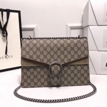 High End Khaki Suede Trim Beige GG Canvas Stretch Silver Chain Design Dionysus—Clone Gucci Classic Fashion Medium Tote Bag For Ladies