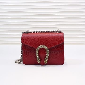 Hot Selling Red Leather Pliers Crystal Brass Pin Buckle Closure Silver Chain Dionysus——Clone Gucci Shoulder Bag For Gorgeous Ladies