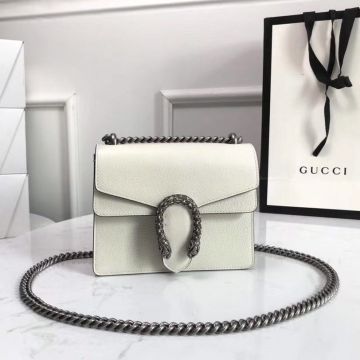 Classic White Leather Vintage Tiger Head Closure Flap Design Dionysus Mini Shoulder Bag—Recreated Gucci Silver Chain Bag For Ladies