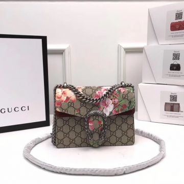  Gucci Dionysus GG Blooms Collection Beige Canvas Geranium Print Pink Suede Trim Women'S Favorite Mini Bag