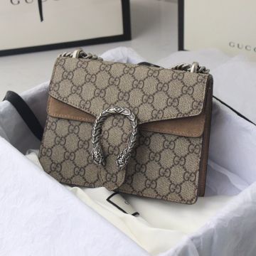 Top Sale Khaki Suede Trim Beige GG Web Canvas Flip Double Tiger Heads Dionysus Collection— Gucci Supreme Women'S Mini Shoulder Bag