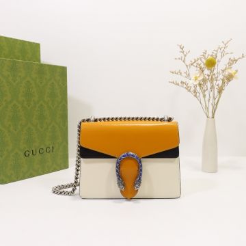 Chic White Yellow Smooth Leather Black Trim Blue Enamel Silver Tiger Head Logo Dionysus— Gucci Color Contrast Women'S Mini Wallet