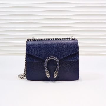  Gucci Dionysus Midnight Blue Embossed Leather Sliding Chain Inlaid Blue Crystal Double Tiger Logo Mini Shoulder Bag For  Ladies