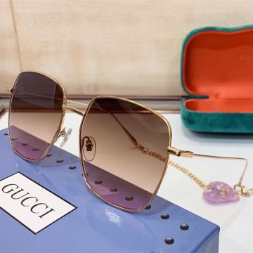 Low Price Rectangular Metal Frame Strawberry Pendant Specialized Fit Eyewear - Gucci  681141 I3330 8045 Women's Sunglasses