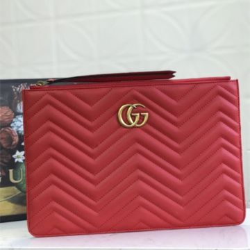 Top Sale Gucci GG Marmont Wave Heart Pattern Brass GG Detail Women Fake Red Quilted Leather Zipper Clutch 