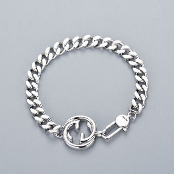 Replica Gucci Simple Style Sterling Silver Signature Interlocking G Wide Chain Bracelet For Men UK