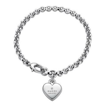 Simple Style Gucci Double G Trademark Star Charm Heart Pendant 925 Sterling Silver Link Chain Bracelet For Ladies 
