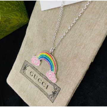 Replica Gucci Gost GG Logo Colorful Enamel Rainbow Cloud Shape Pendant Sterling Silver Ladies Lovely Necklace