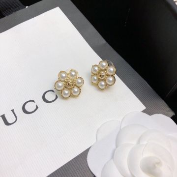 Replica Gucci Marmont Round Pearl Wrap Double G Design Gold Elegant Flower Earrings For Ladies Cheapest Price 645669 I4620 8078