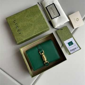 Hot Selling Gucci Jackie 1961 Yellow Gold Plated Hardware Green Leather Short Wallet For Ladies 