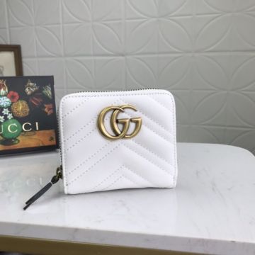 2021 Classic Gucci GG Marmont White Leather Quilted Motif Female Short Zipper Wallet For Sale Online