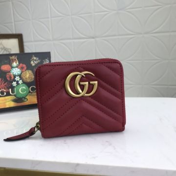 Top Sale Gucci GG Marmont Interlocking G Signature Zipper Closure Burgundy Quilted Leather Women  Short Wallet