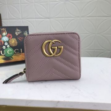 Most Popular Gucci Purple Leather Quilted Stitches Detail Brass Double G Zipper Wallet For Ladies Online