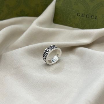 Replica Gucci Men'S 3D Double G Logo Stripe Pattern Vintage Finish Sterling Silver Two Tone Ring Top Quality Product