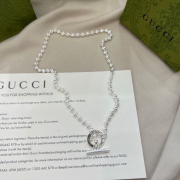Replica Gucci OT Buckle Engraved Beaded Chain 925 Sterling Silver Necklace Elegant Women'S Jewelry