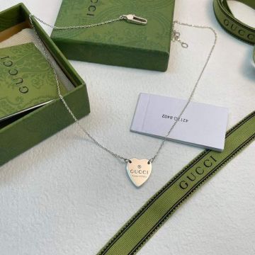 Fake Gucci Logo Heart Pendant Sterling Silver Minimalist Design Women'S Necklace Romantic Style Jewelry