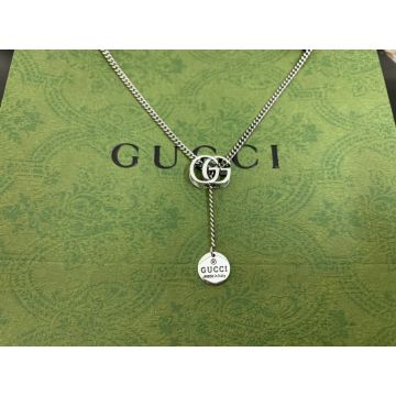 Replica Gucci 3D  Double G Pendant Round Tag Lariat Design Sterling Silver Necklace For Ladies Hot Selling Product
